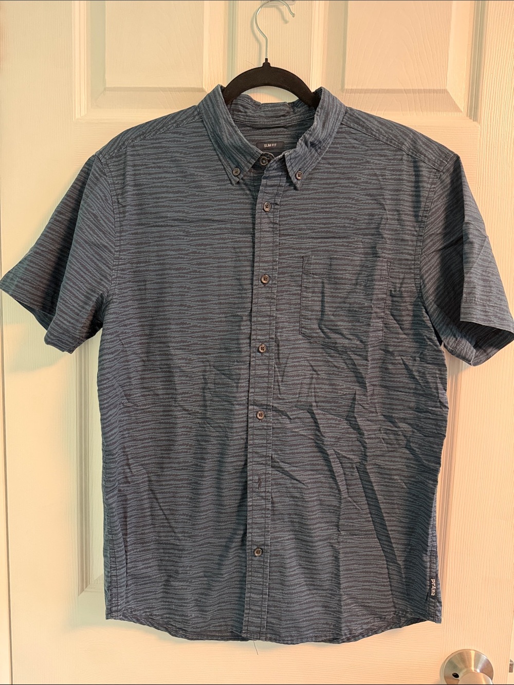 Prana Men's Short Sleeve Button-Down Shirt in Heathered Blue